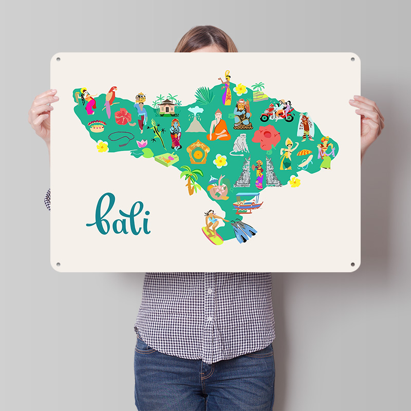 3D Printing Bali - Bali Map Illustration Poster Retro 3D